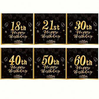 Servilletas negras y doradas para el 60 cumpleaños, 20 piezas de servilletas de vajilla para fiesta de 60 cumpleaños, decoraciones de 60 cumpleaños con servilletas de papel de almuerzo