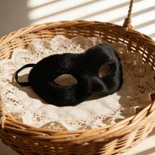 3D柔软毛绒面具和眼罩套装，适合万圣节、音乐节、化装舞会、情侣等场合。 - 黑色 - 查看 4