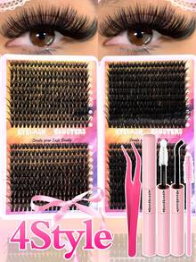 800/666/640/280pcs Fluffy Curly DD Curl 9-16mm Mixed DIY Eyelash Extension Kit, DIY Lower Lashes, Lash Book, High Capacity Soft Individual Lashes To Create Voluminous Natural Y2K Style, Long-Lasting DIY Lash Glue, DIY Lash Tweezers And Brush (Lower Lashes+30D+40D+50D+60D+80D+100D) Lash Cluster Set, Eyelashes, False Eyelashes - 彩色 - 查看 14