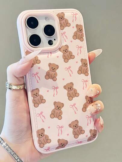 1pc Fashionable & Cute Bear Bow Knot Textured Cushion Shockproof Phone Case, Compatible With IPhone 15/15 Pro/15 Pro Max/15 Plus/16/16 Pro/16 Pro Max/17/17 Pro/17 Pro Max/13/13 Pro/13 Pro Max/12/12 Pro/11, Soft Cover