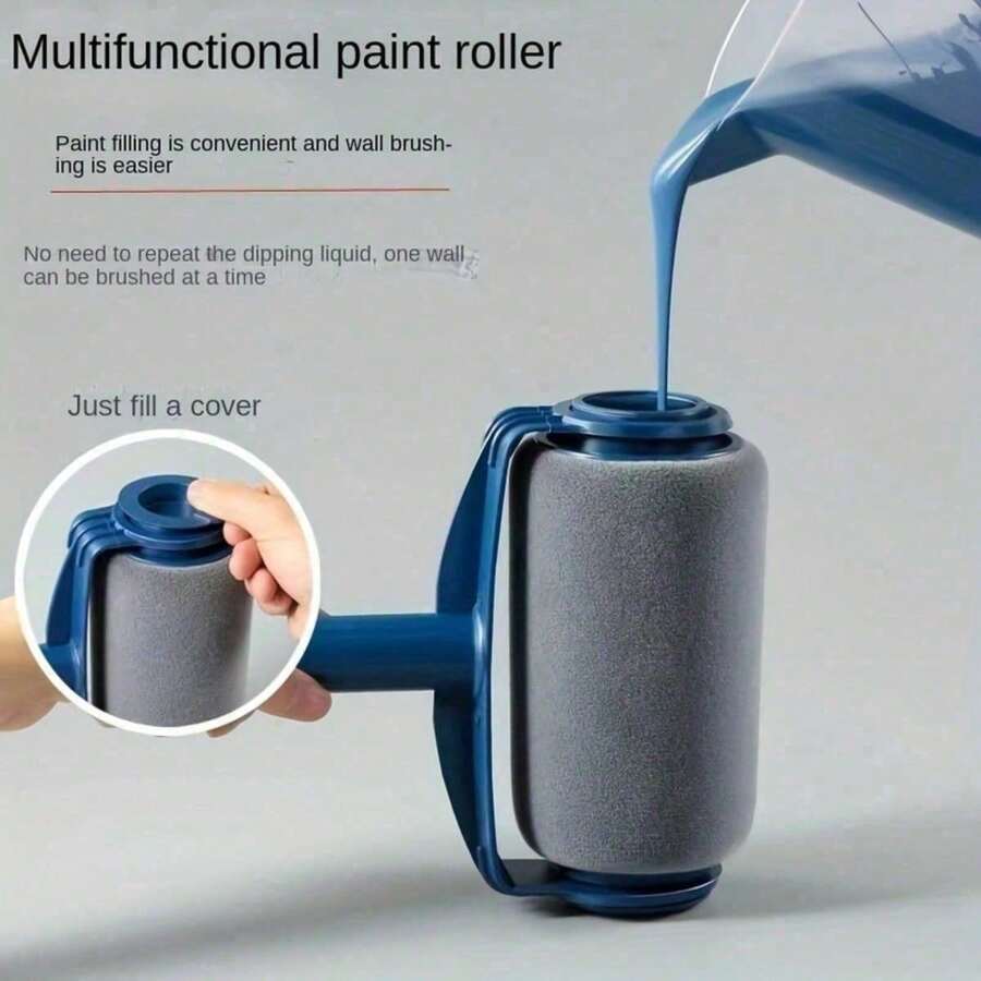 1 Set Large Size Paint Roller Kit With Built-In Primer, Includes Roller, Handle And Extension Pole, Suitable For Latex And Wall Paint, DIY Tools For Men - Blue - View 1