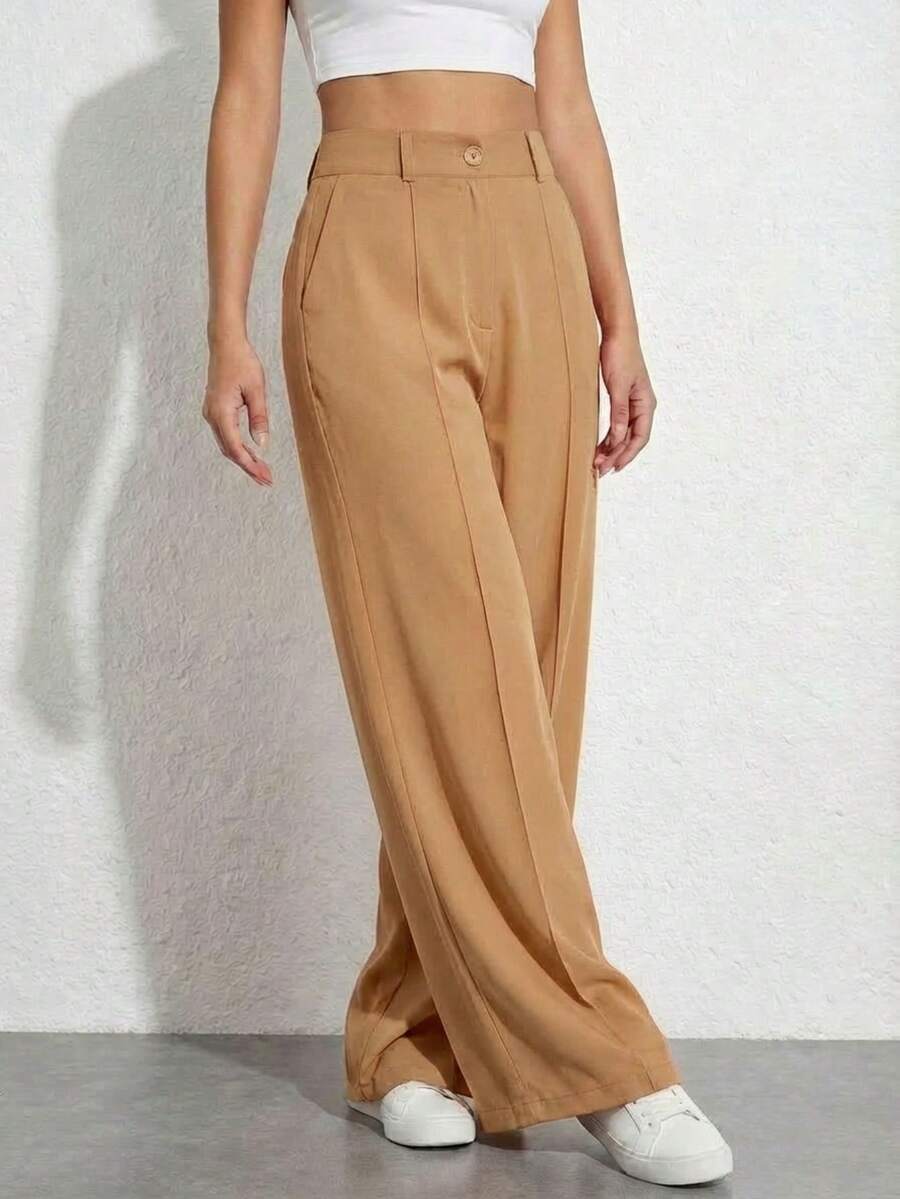 A&DD MODA, REF: Y278 Women's Wide Leg Pants In Solid Color, Elegant And Casual Style, Perfect For Parties, High Waist, Loose Fit, Comfort And Style, Sophisticated Look, Fashionista Women's Pants, Party Pants, Casual And Formal Look, Blogger Style, Casual Chic Look, Spring Summer, Vibrant Colors, Elegant And Modern, Wide Leg, Perfect For Events And Parties - 杏色 - 查看 1