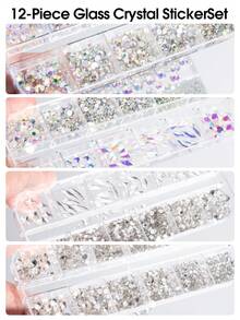 Set de materiale pentru unghii din sticlă 2600/1360 buc, pietre prețioase pentru unghii, decorațiuni 3D pentru unghii, materiale din sticlă plată transparentă colorată, accesorii pentru unghii în stil Y2K, unghii cu perle de diferite forme, pietre decorative pentru unghii - Multicolor - Vizualizare 2