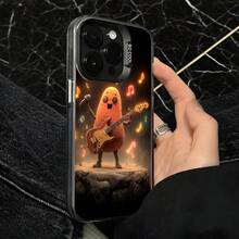 Funda para teléfono con estampado de estrella de rock de patata plateada tocando guitarra con notas musicales para iPhone 14 Pro Max  Galaxy S23 Plus, opción de regalo ideal para todas las estaciones - Negro - Ver 4