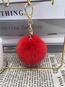 1pc Faux Mink Fur Pom Pom Keychain, Fluffy Pom Pom Keychain Accessory For Clothing, Bags, Jewelry - Khaki - View 6