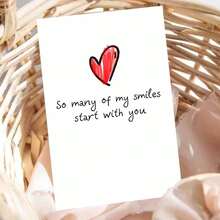 1PC So Many Of My Smiles Start With You Heart Illustration Greeting Card With Envelope Romantic Love Quote Design For Valentine's Day, Ideal For Friends, Lovers, Colleagues, Anniversary And Special Occasion Gift