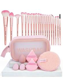MAANGE Juego de Herramientas de Maquillaje Profesional de 26/27/30/31/50/51 piezas, Incluye Juego de Brochas de Maquillaje, Accesorios, Brocha para Polvo, Brocha para Rubor, Brocha para Corrector, Brocha para Contorno, Brocha para Base, Fácil de Transportar, Regalo Perfecto para Mujeres y Niñas - Rosa - Ver 2