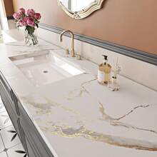 1 Roll Of Glossy White/Pink Marble Contact Paper, Suitable For Countertop Granite Wallpaper, Marble Is Peeled And Pasted Wallpaper, Self-Adhesive Removable Kitchen Wallpaper, Waterproof And Easy-To-Clean Vinyl Film Roll, Home Decoration