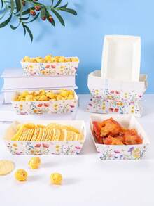 10/24 Stück weiße Basis bunte Blumen Lebensmittelboxen, Pommes-Boxen, Popcorn-Boxen, Popcorn-Boxen, geeignet für Geburtstagsdekoration und Snackboxen für Heimkinoabende, geeignet für Lunchboxen, Backware, Burger Restaurants - Verschiedenfarbig - Übersicht 3