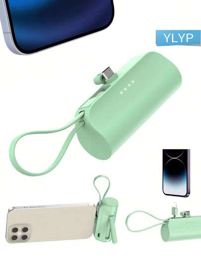 Caricabatterie portatile da 5000mAh con supporto, adatto per telefoni con porta USB-C, power bank compatto con USB-C, accessorio da viaggio, batteria ricaricabile, caricatore senza fili per iPhone 17/17 Air/16/15 e telefoni Android Galaxy