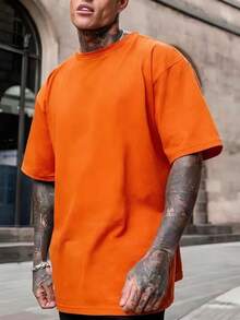 FRACTYR 男士夏季简约纯色短袖T恤 | 基础款街头休闲上衣 - 橘色 - 查看 3