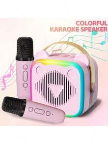 2025 New Mini Bear Multifunctional Wireless Karaoke Speaker | Dual Microphones, Multiple Voice Changing Modes, Large Capacity Battery, Various Playback Modes, Compact And Portable, Perfect For Home KTV, Outdoor Use, Birthday And Holiday Gifts, Ideal Christmas Gift - Pink (two microphones) - 查看 1