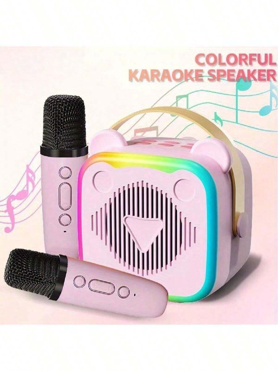 2025 New Mini Bear Multifunctional Wireless Karaoke Speaker | Dual Microphones, Multiple Voice Changing Modes, Large Capacity Battery, Various Playback Modes, Compact And Portable, Perfect For Home KTV, Outdoor Use, Birthday And Holiday Gifts, Ideal Christmas Gift - Pink (two microphones) - 查看 1