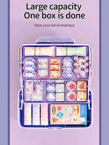 1 pieza Organizador de accesorios para el cabello: Caja de almacenamiento de 3 niveles con divisores, cierre con forma de lazo y asa de transporte | Gran capacidad | Almacenamiento duradero rosa o morado para horquillas, tarjetas de goma, pegatinas y manualidades | Regalo perfecto para niñas.