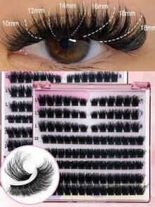 154 PEÇAS/138 PEÇAS/122 PEÇAS/106 PEÇAS Cílios Individuais Wispy Cluster Cílios Mikiwi Cílios Volumosos em Cluster 80D/100D/120D/150D Extensões de Cílios Individuais em Cluster Grossos Cílios em Cluster Curl D Fácil DIY em Casa - Preto - Visão 2