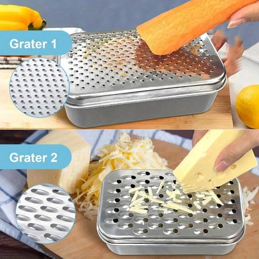 1pc Yellow/Black/White Dual-Sided Durable Vegetable Grater With Storage Box, Practical Kitchen Tool For Potato, Cucumber, Cheese, Fruit Grating And Slicing, Compact Kitchen Chopper, Easy To Clean Anti-Rust Design, Durable Kitchenware, Suitable As Christmas, Halloween, New Year Gift