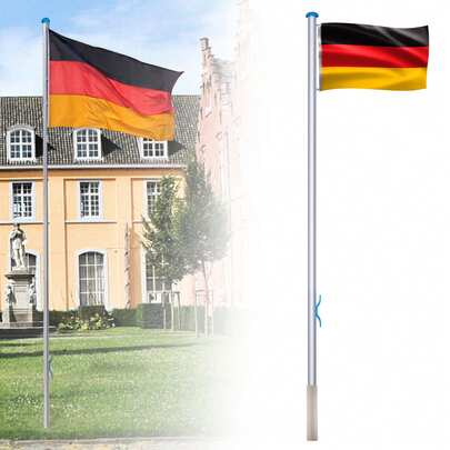 6.50 M Aluminum Flagpole With German Flag, Pull Cord And Ground Sleeve, Weatherproof Flagpole, Height Adjustable For Outdoor Use