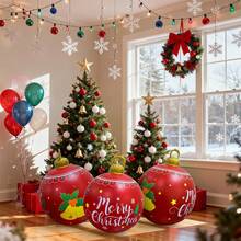 Oversized PVC Christmas Ball Ornament With Jolly Tree And "Hohoho" Pattern, Suitable For Yard, Pool, Lawn, Porch, Garden, Holiday, Indoor, Christmas - Red - View 3