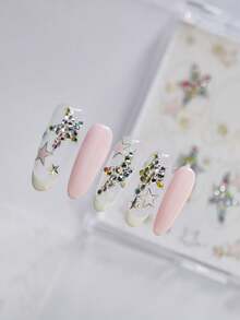 1pc New Luxury Nail Art Rhinestone Jewelry, Embedded Rhinestones, Curved Edges, Full Rhinestone, Star Cross Shape, Nail Decor, DIY Nail Nails - Multicolor - View 4