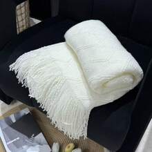 1 件柔软腈纶针织毯套装，复古风格的舒适几何针织毯，适合客厅、卧室、农舍风格的沙发和床装饰，复古风格的针织纹理盖毯，装饰毯 - 彩色 - 查看 4