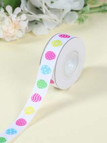 1条复活节涤纶箔丝带，复活节祝福丝带，带有兔子、花卉、文字和复活节彩蛋图案，适合复活节礼物包装、家居复活节装饰、复活节派对礼品、春季派对装饰、复活节彩蛋寻宝派对礼物。