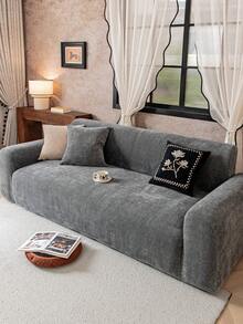 1 tấm bọc ghế sofa bằng vải chenille dày dặn, màu trơn, co giãn, mềm mại, ấm áp, thân thiện với thú cưng, chống trượt và chống bẩn, phù hợp với ghế sofa 1 chỗ, 2 chỗ, 3 chỗ và 4 chỗ. - Xám - Xem 5