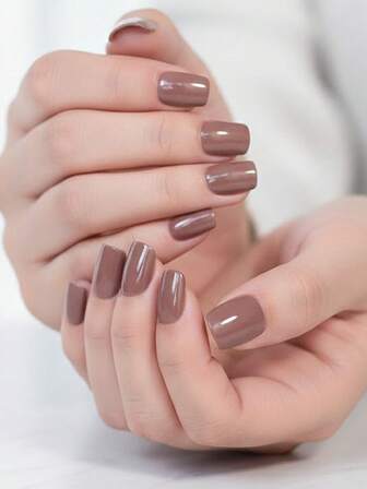 5 set med 120 st korta fyrkantiga och runda balettnageltips, glansiga bruna, återanvändbara press-on-naglar med tillbehör