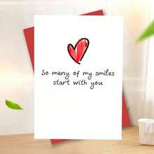 1PC So Many Of My Smiles Start With You Heart Illustration Greeting Card With Envelope Romantic Love Quote Design For Valentine's Day, Ideal For Friends, Lovers, Colleagues, Anniversary And Special Occasion Gift