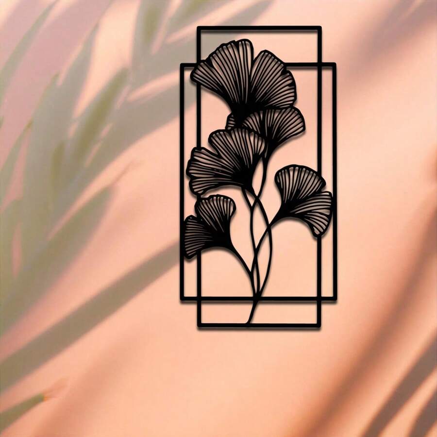 1 Stück Ginkgo Blatt Metall Wanddekoration - Modernes minimalistisches schwarzes Blattdesign, 15.75 Inch quadratische Metall Wandkunst Dekoration, geeignet für Wohnzimmer, Schlafzimmer oder Büro, natürliche Heimdekoration, perfektes Einweihungsgeschenk, Ginkgo Baum Dekoration - Schwarz - Übersicht 1