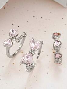 3pcs/Set Girls' Y2K Style Butterfly, Heart & Rhinestone Decor Ring Set - Perfect For Dates, Parties, Valentine's Day Gifts Or Daily Wear - Multicolor - View 4
