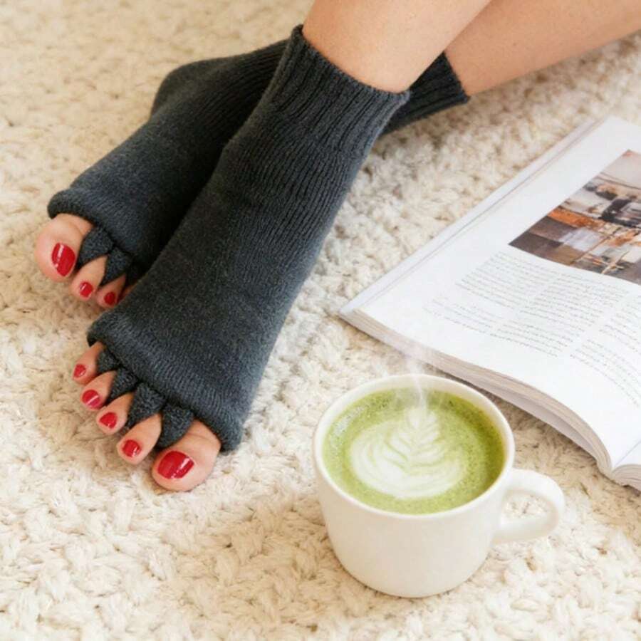 Women Toe Separator Socks Toeless Foot Alignment Socks For Yoga GYM Massage Pain Relief Improves Circulation Stretchy - Màu xanh lam - Xem 1