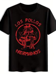 Camiseta gráfica de hombres HERMANOS - Camiseta casual negra de manga corta con diseño de pollo desgastado. Poliéster ligero para el verano. Playa. Viajes ; Regalos - Negro - Ver 7