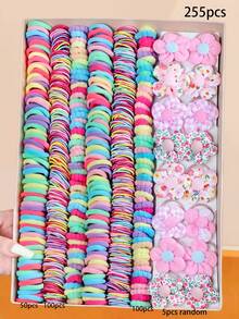 255件/套彩色发圈和花朵发绳组合，包含各种颜色的基础款发绳和花朵图案发绳 - 适合女孩和女士，非常适合扎马尾辫、参加派对和打造可爱发型，是送礼佳品，也是发饰、发带和头饰的理想之选。 - 彩色 - 查看 15
