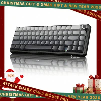  מקלדת גיימינג מכנית אלחוטית ATTACK SHARK X66 עם כפתור, תלת מצב USB-C/BT5.0/2.4G אטם 60% RGB, כיסוי מקשים PBT מודפס בצד, מתג תות הניתן להחלפה חמה