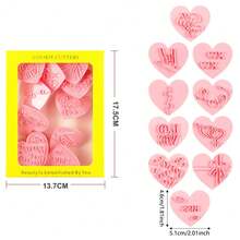 10件套可爱情人节饼干模具，粉色塑料心形饼干印章，烘焙爱好者饼干模具套装，烘焙厨房工具 - 彩色 - 查看 2