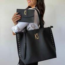 KS Karla Samenho cosmetics and accessories Elegant Women's Bag 2-Piece Kit Large Tote Bag With Shoulder Strap + Document Holder - 黑色 - 查看 9