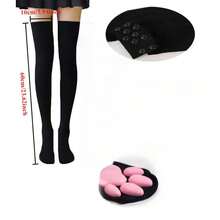 Cute 3D Cat Paw Socks | 1 Pair Women's Black Over-The-Knee Silicone-Padded Anime Cosplay Socks With Pink Pads, Lolita Style Kawaii Fashion Accessories For Themed Events & Daily Wear - Trắng 1 đôi - Xem 4
