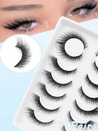 7 Pairs Of False Lashes With Slanting, Cat-Eye, Or Fox-Tail Styles. Available In 4-18mm Lengths, These Natural, Soft Lashes Enhance Eye Shape And Are Perfect For Daily Wear, Dates, Or A Single Look.