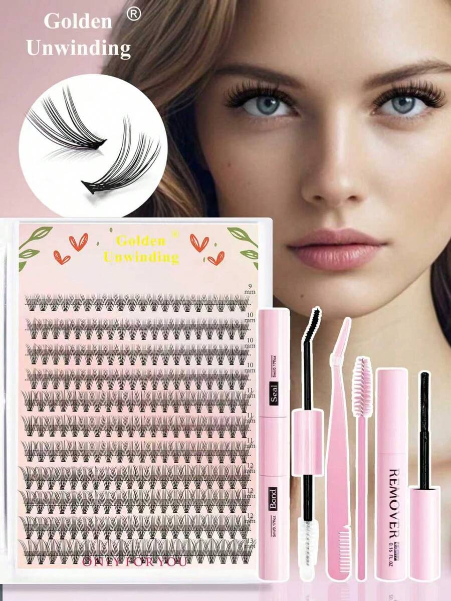 220片装DIY睫毛嫁接100D套装 - 包含假睫毛、胶水、卸妆液、镊子和刷子，专业人士和新手均可轻松上手，居家使用便捷。睫毛嫁接入门套装：包含假睫毛、胶水、卸妆液和工具，让您在家也能轻松打造专业级美睫效果。