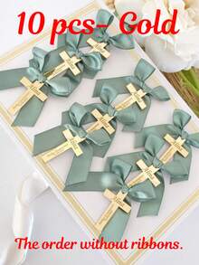 10 PCS Custom Cross Tags Personalized Engraved Name Cross With Hole For Baptism Party Table Decorations Gold Silver Mirror Acrylic Cross Christening Favors Gift Tags Communion Confirmation Sacrament Souvenir Decorations (The Order Does Not Include Ribbons)