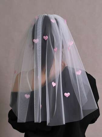 Cute Pink Love Short Veil, Bride'S Wedding Proposal Veil, Suitable For Valentine'S Day, Bachelor Party, Photo Shoot, Children'S Veil
