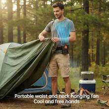 [Summer Cooling Gadget] Waist Clip Fan, Portable USB Rechargeable, Military Green/Vibrant Orange Options, Clip & Press For Instant Cooling, Hands-Free! Multi-Functional Design Can Be Worn On Waist, Neck, Handheld, Or Clipped On Desk, 4 Wearing Modes, Also Features LED Lighting For Nighttime Use. Suitable For: High-Temperature Outdoor Work, Outdoor Sports & Fitness, Summer Commuting, Travel & Camping - Multicolor - View 2