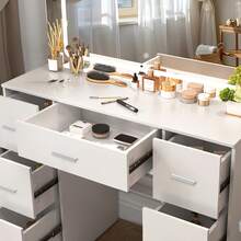 [Christmas Gift] Elegant Dressing Table With Mirror, Featuring Multiple Drawers For Versatile Storage. Spacious Compartments, Three-Colour Makeup Mirror With Adjustable Brightness. Multi-Tiered Vanity Unit For Bedroom Use - trắng - Xem 6