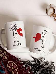 Customized Couple Coffee Mugs, Can Print Photos And Text, Customizable Names, Romantic Valentine's Day Gift, Cute And Unique Couple Gift | Personalized Name Mugs - Multicolor - View 2