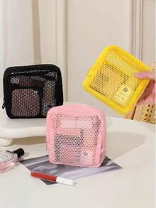 1pc Large Capacity Transparent Mesh Pouch, Portable Travel Organizer, Cosmetic Bag, Makeup Pouch, Sanitary Napkin Pouch, Versatile Storage Case - 彩色 - 查看 10
