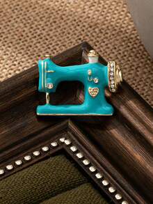 1 件复古珐琅镶嵌水钻缝纫机胸针，女士日常服装配饰，欧美风格 - 黑色 - 查看 7