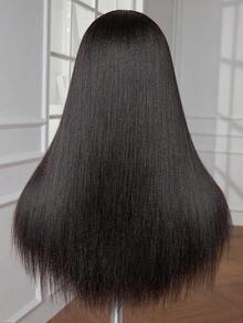 Yaki Straight Human Hair Wig With Bangs Kinky Straight Glueless Full Machine Wig N Atural Black 1B# - Natural Black - 查看 6