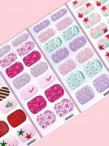 56pcs Summer Nail Stickers Set, Cute Cartoon Self-Adhesive Full Cover Nail Stickers - Floral, Star, Plaid, Cloud, Starfish, Shell, Dolphin, Whale, Beach Wave Nail Art Decals, DIY Home Manicure Gift, Suitable For Short Nails, Girls Nail Salon - Multicolor - View 4