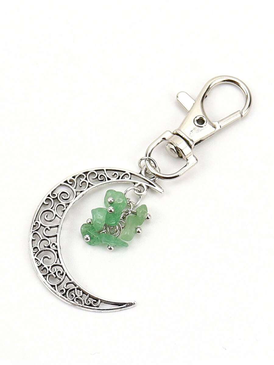 1pc Elegant Casual Zinc Alloy Natural Asymmetrical Crystal Keychain Moon Alloy Pendant Lapis Lazuli Amethyst Charm