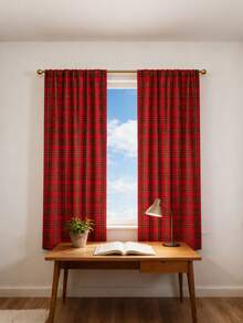 1 pezzo Tenda vintage a quadri rossi, tenda decorativa da finestra in stile fattoria vintage con passante superiore, adatta per camera da letto, cucina, balcone, soggiorno, decorazione per atmosfera festiva